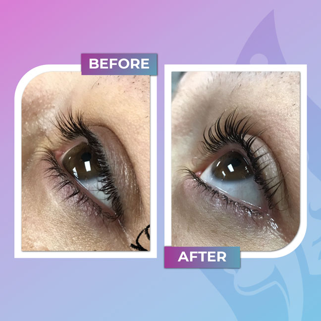 Before and after lash lift and tint