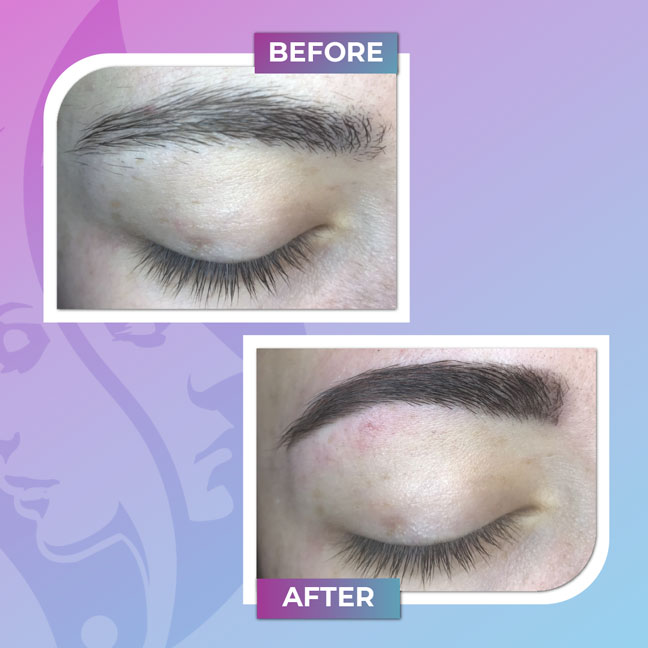 Before and after eyebrow shaping and tinting