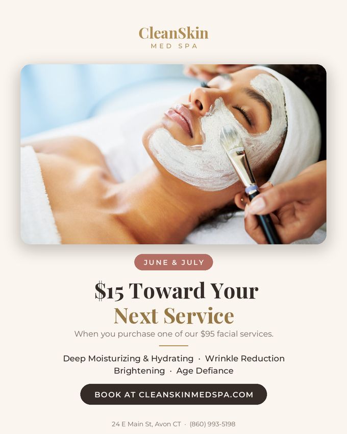 $15 toward your next service with any $95 facial, June and July